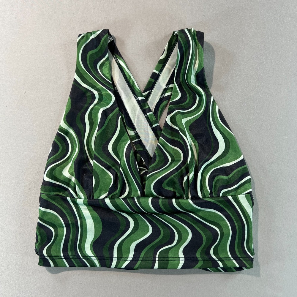 Urban Outfitters Green Swirl Print Cross Front Crop Top‎ Women's Small Retro Y2K
